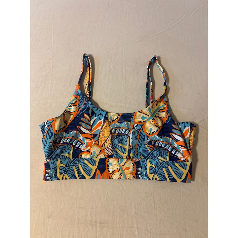 Shinesty Sports Bra Womens Large Blue Orange Tropical Leaf Cooling Brrr